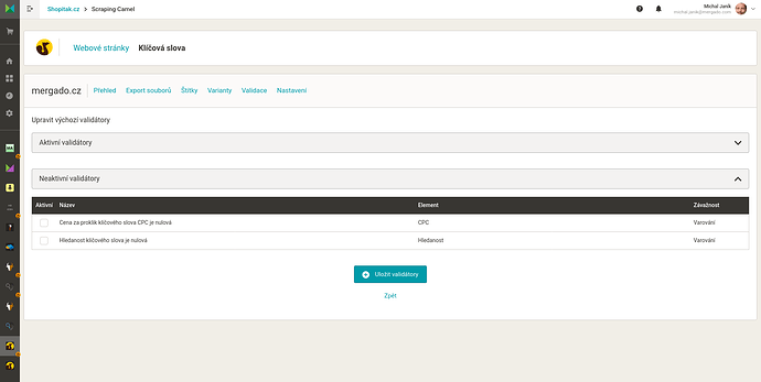 Nové systémové validátory klíčových slov