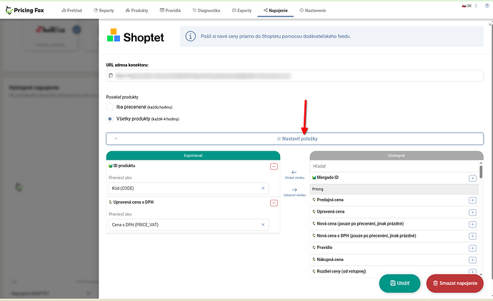 Shoptetkonektor: Možnosti nastavení