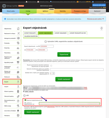 Administrace e-shopu na platformě Eshop-rychle