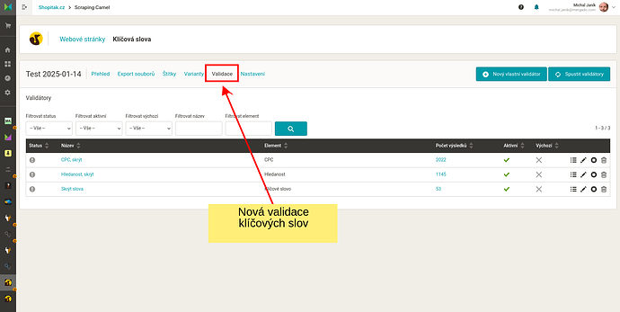 Analýzy klíčových slov nově umí validaci