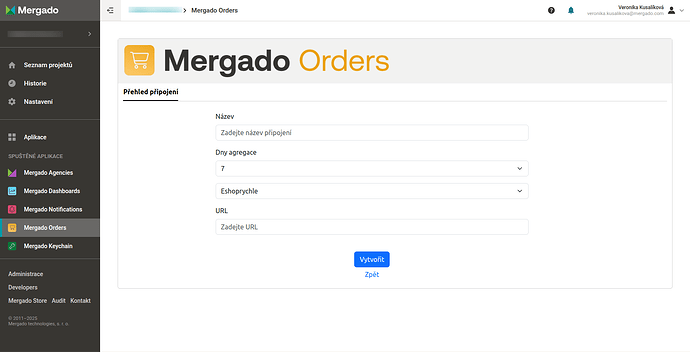 Mergado Orders nové připojení