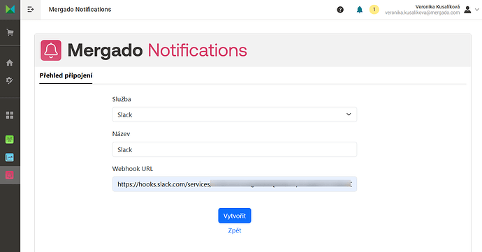 Mergado-Notifications-tvorba slack napojení