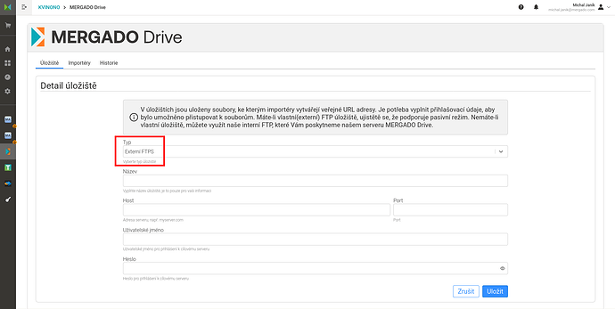 Nově umí Mergado Drive stahovat data i z externího FTPS