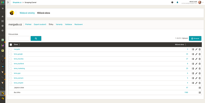 Štítky dostaly nově hromadné akce a systémové statistiky