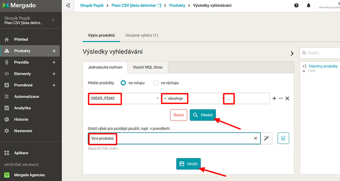 výběr více produktů
