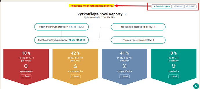 Možnosti pro zasílaní reportů