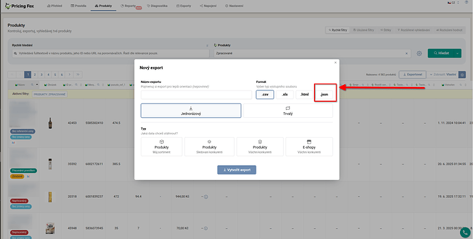Vyberte si pro vaši práci libovolný formát exportu, nově i JSON
