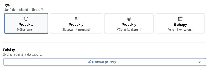 Nový vzhled okna pro vytváření exportů