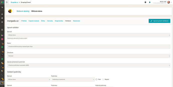 Validátory nyní umí kontrolovat více elementů - na obrázku dole