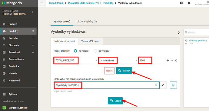 výběr objednávky s vysokou hodnotou