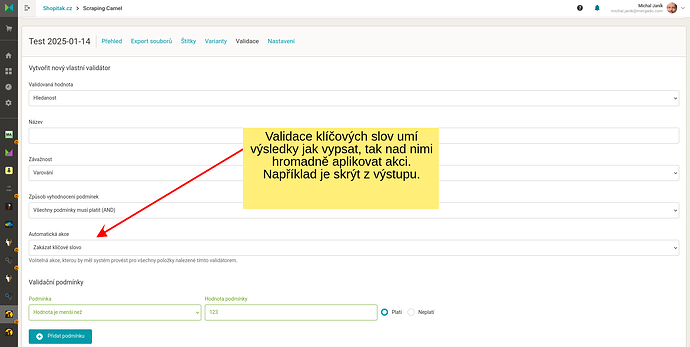 Detail tvorby nového validátoru