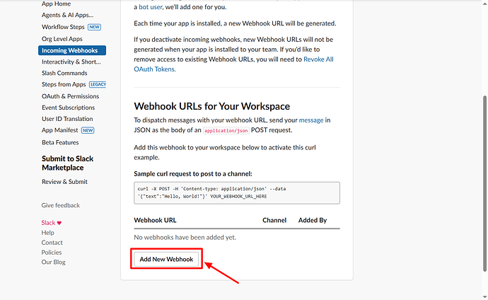 slack add new webhook