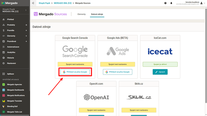 search console napojení