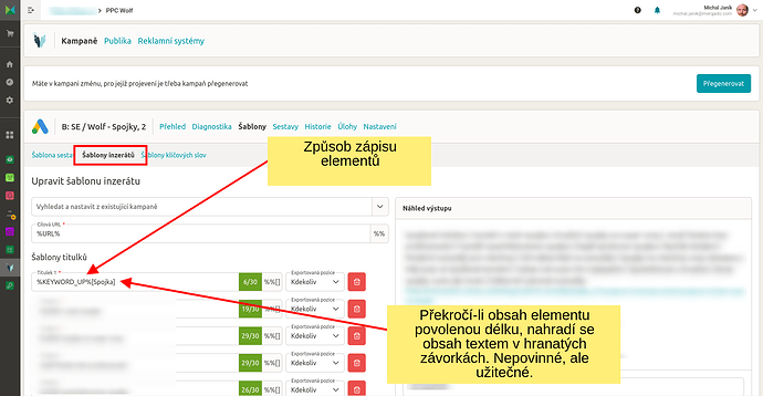 Zápis elementů do šablon PPC Wolfa