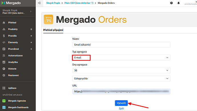 mergado order agregace email