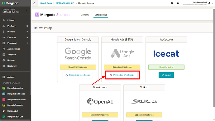 datové zdroje google ads