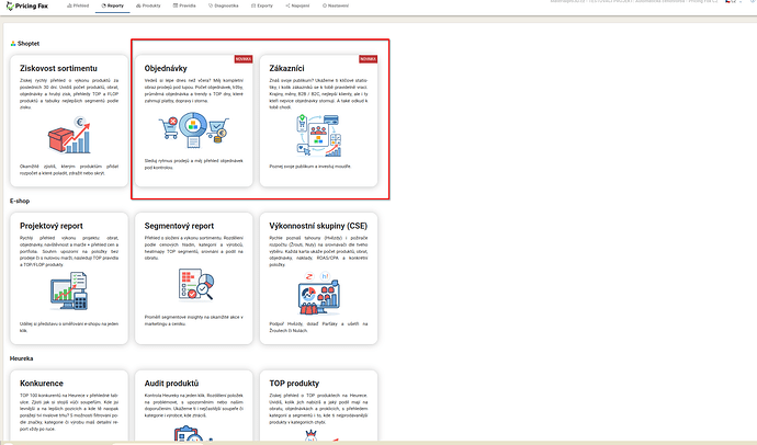 Nové reporty v Pricing Foxu - Shoptet objednávky a zákazníci