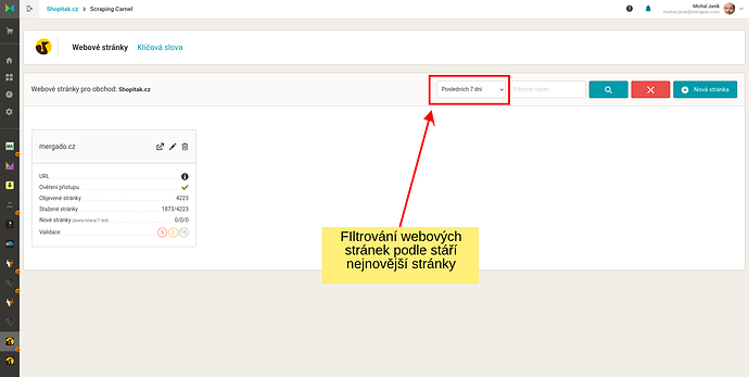 Nově lze webové stránky filtrovat podle stáří nejnovější stránky